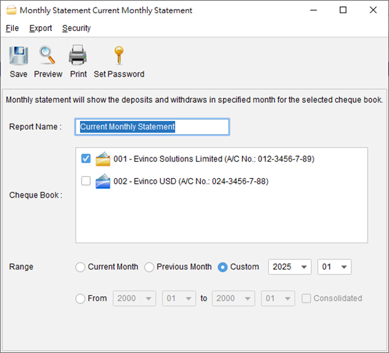 Monthly Statement Report Windows