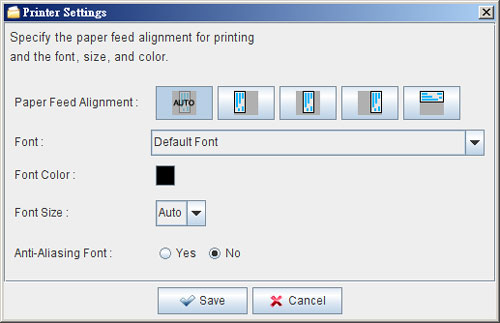 Dialog to adjust printer and font settings